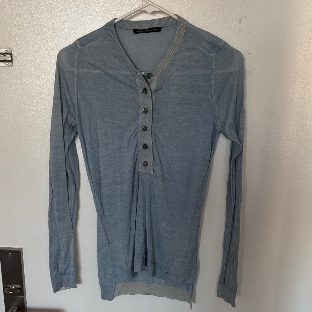 Light Blue Long Sleeve Henley Top